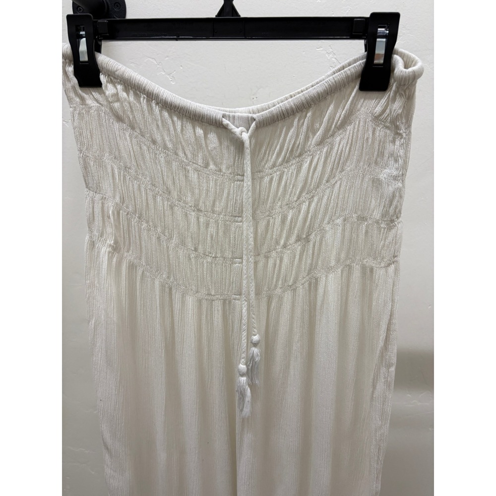 O'Neill White Textured Gauze Smocked Strapless Wide Leg Jumpsuit Large Boho